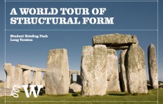 Photo of the cover sheet for the World Tour of Structural Form workshop briefing pack, featuring an image of stonehenge